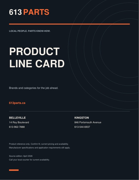 613 Parts Product Line Card guide
