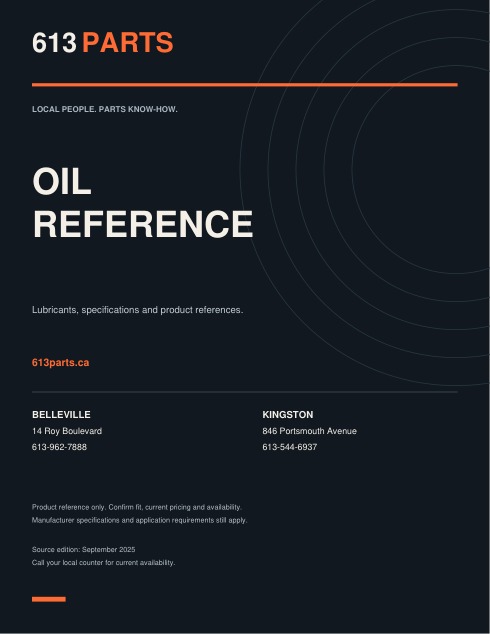 613 Parts Oil Reference guide